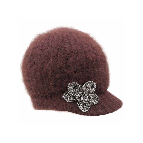 Angora Knit Newsboy Hat With Beaded Flower - Picture 6 of 8